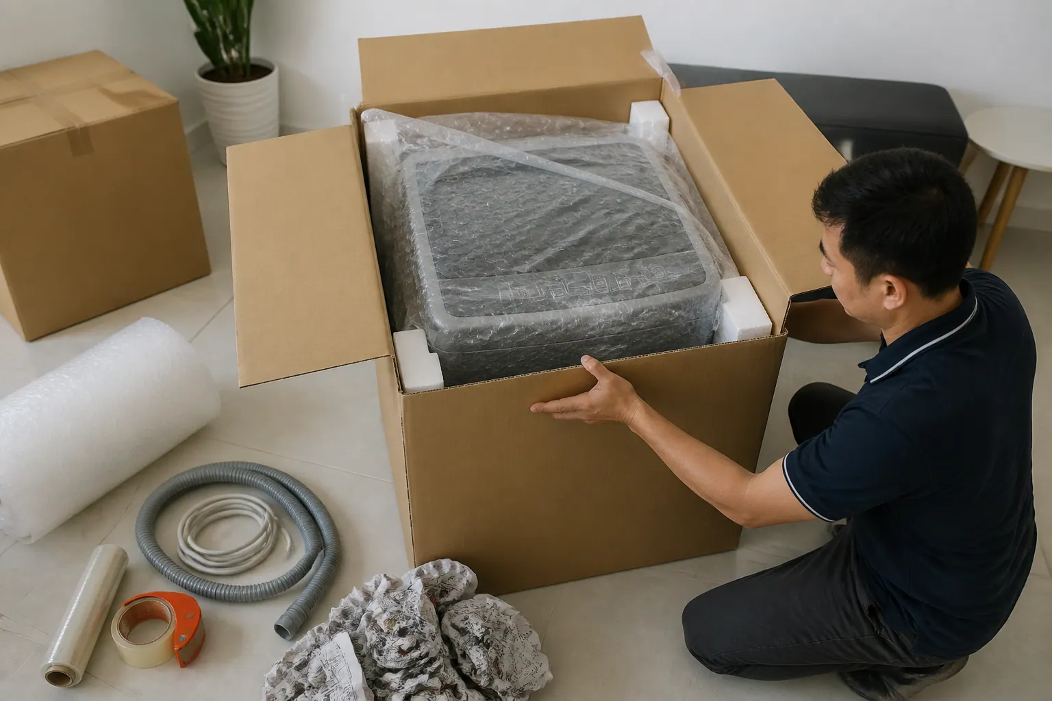 Các bước đóng gói máy giặt - thùng carton đựng máy giặt