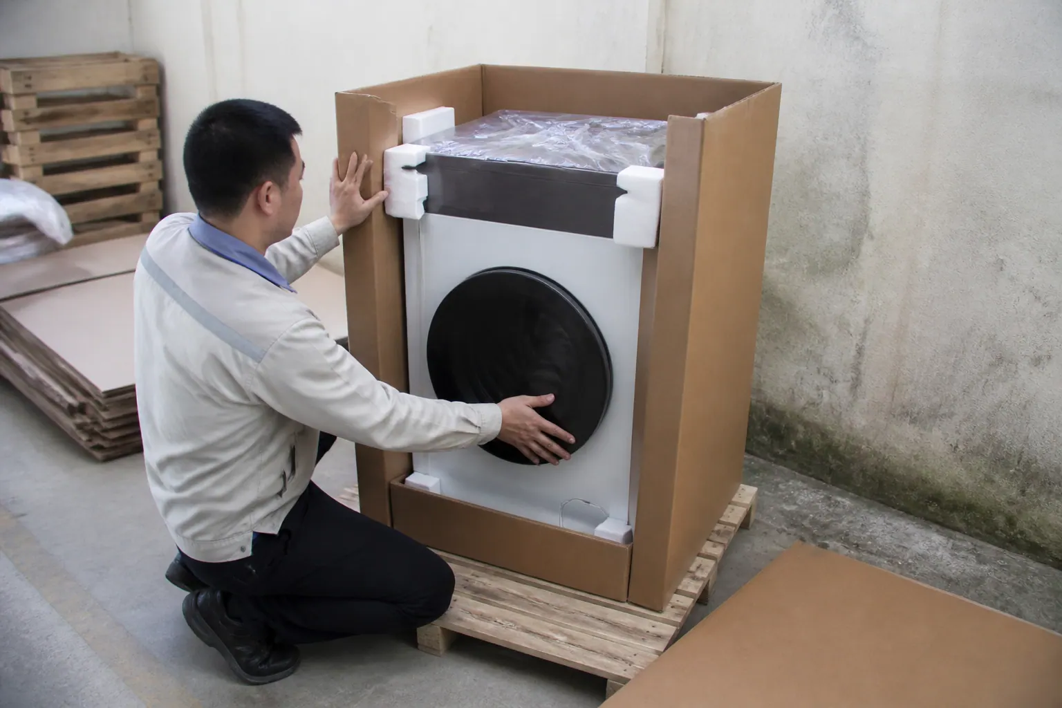 Lưu ý khi đóng gói - thùng carton đựng máy giặt