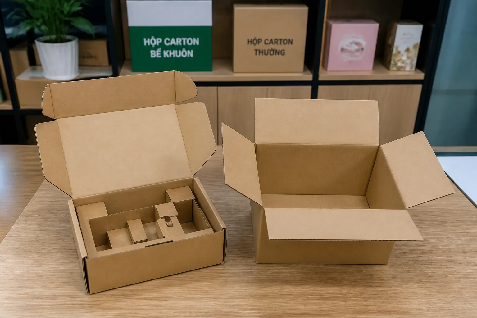 Bảng so sánh chi tiết hộp carton bế khuôn và hộp carton thường