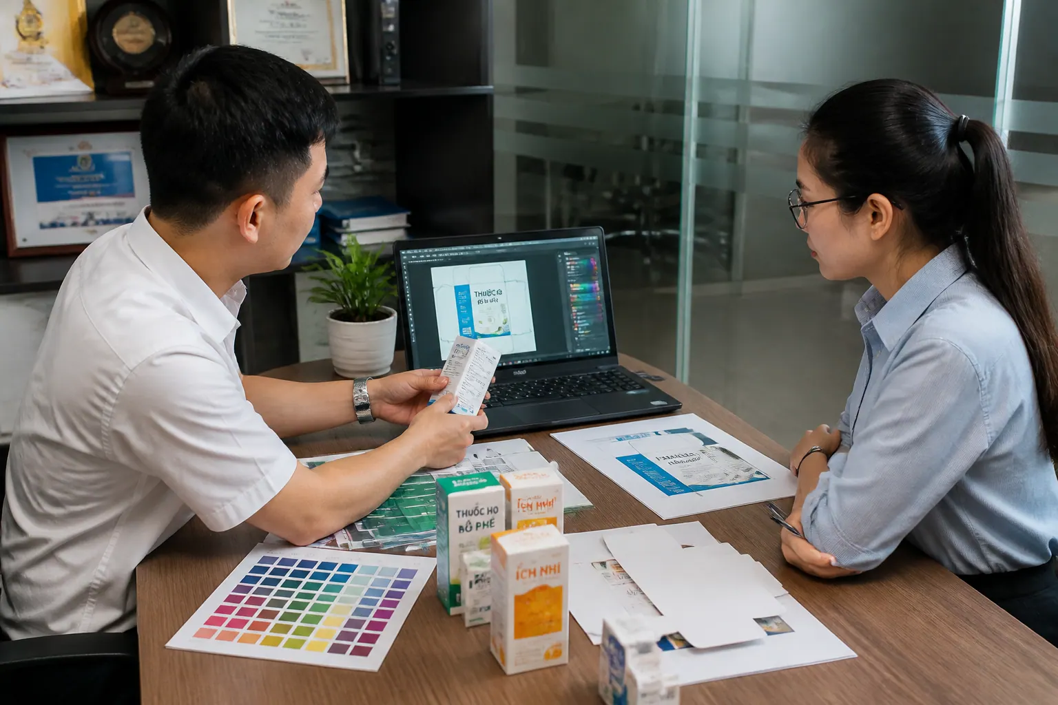 Bước 1: Tiếp nhận yêu cầu và tư vấn - bao bì carton dược phẩm