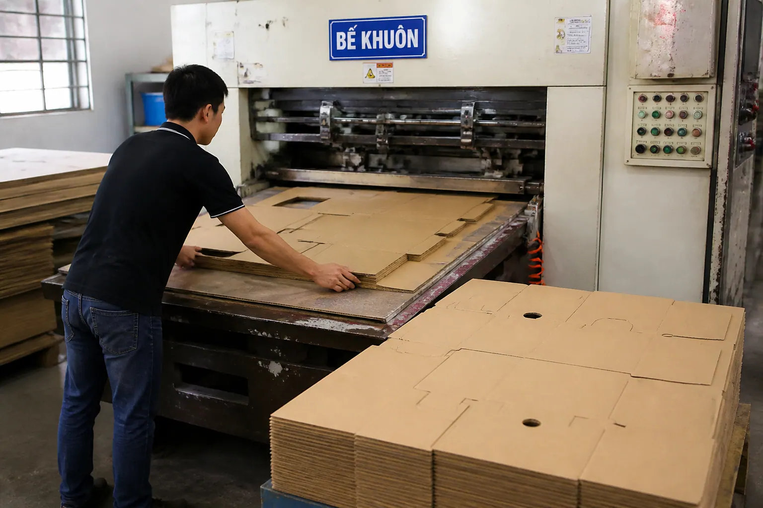 Bước 3: Bế khuôn - hộp carton bế khuôn