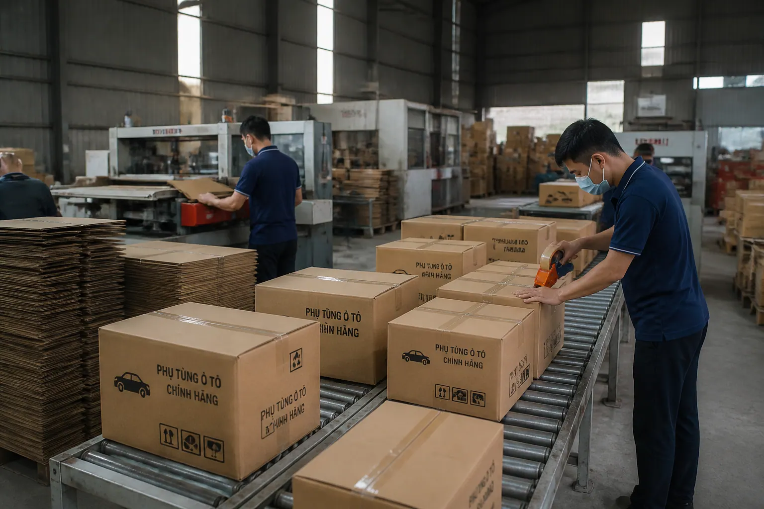 Bước 3: Sản xuất hàng loạt - bao bì carton phụ tùng ô tô