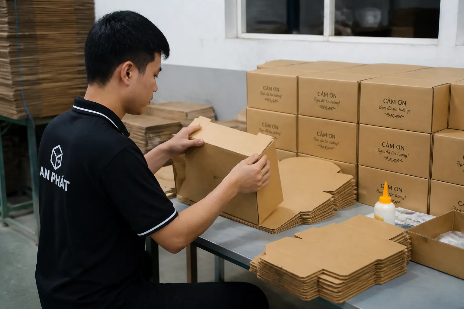 Bước 4: Gấp, dán và hoàn thiện - hộp carton bế khuôn