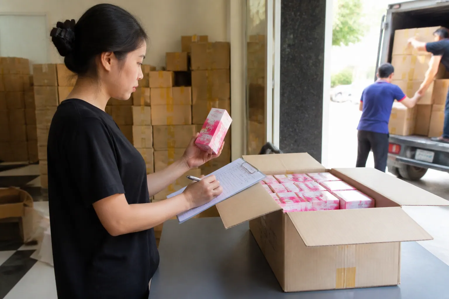 Bước 4: Kiểm tra và giao hàng - hộp carton đựng mỹ phẩm
