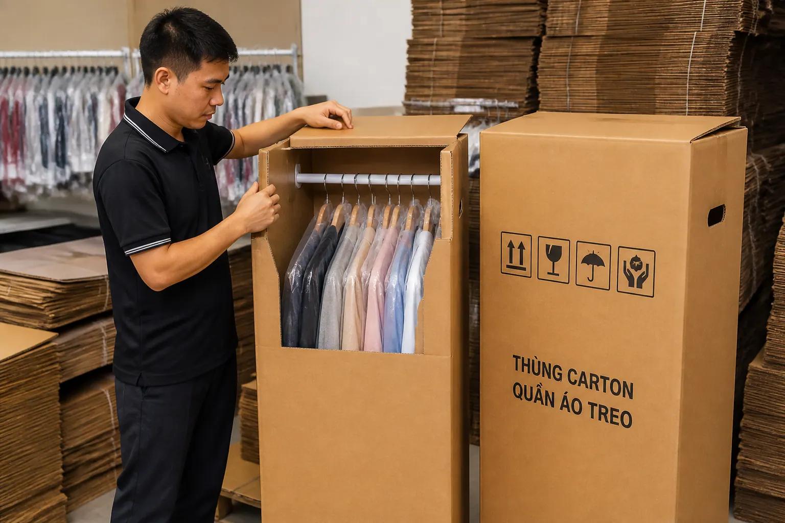 Cách Chọn Thùng Carton Quần Áo Treo Phù Hợp