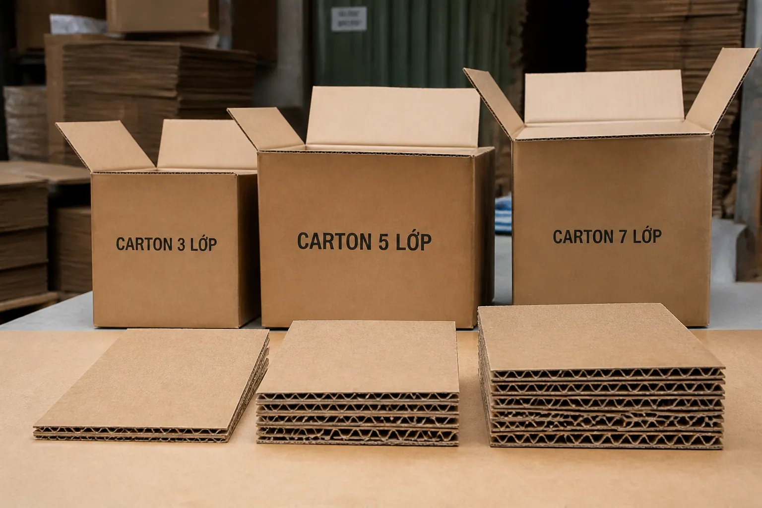 Carton sóng (thùng carton 3 lớp, 5 lớp, 7 lớp) - các loại bao bì carton