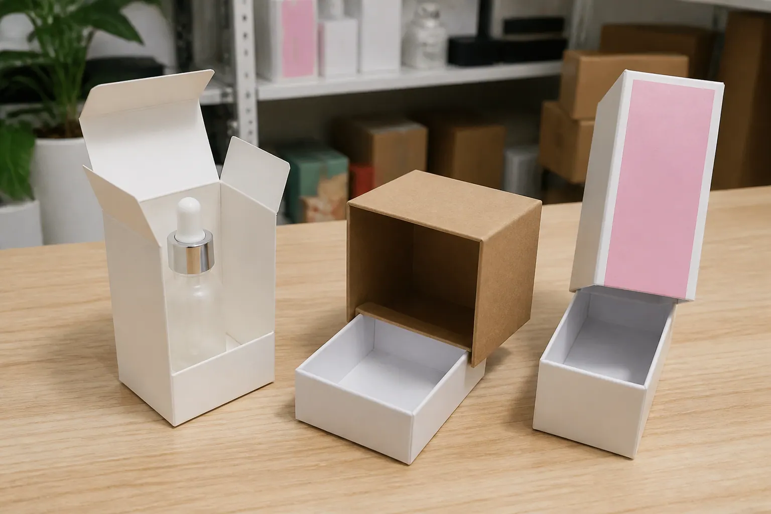 Cấu trúc hộp: nắp gập, đáy rời, hộp 2 mảnh - hộp carton đựng mỹ phẩm