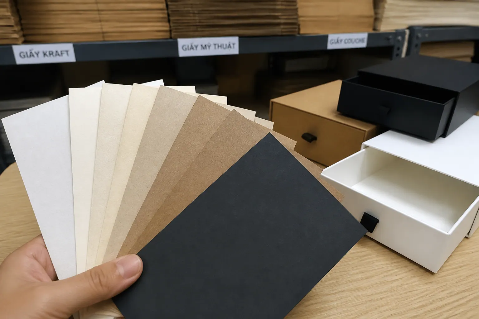 Chất liệu giấy thường dùng - hộp carton ngăn kéo