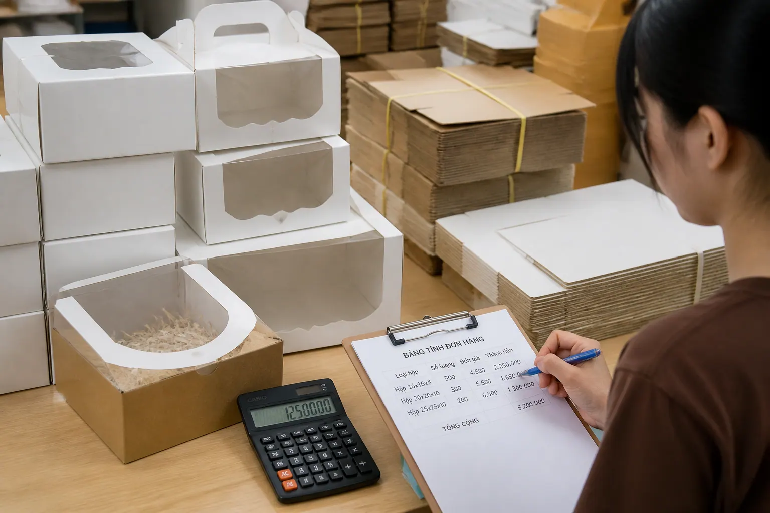 Chi phí và số lượng đặt hàng - hộp carton đựng bánh ngọt