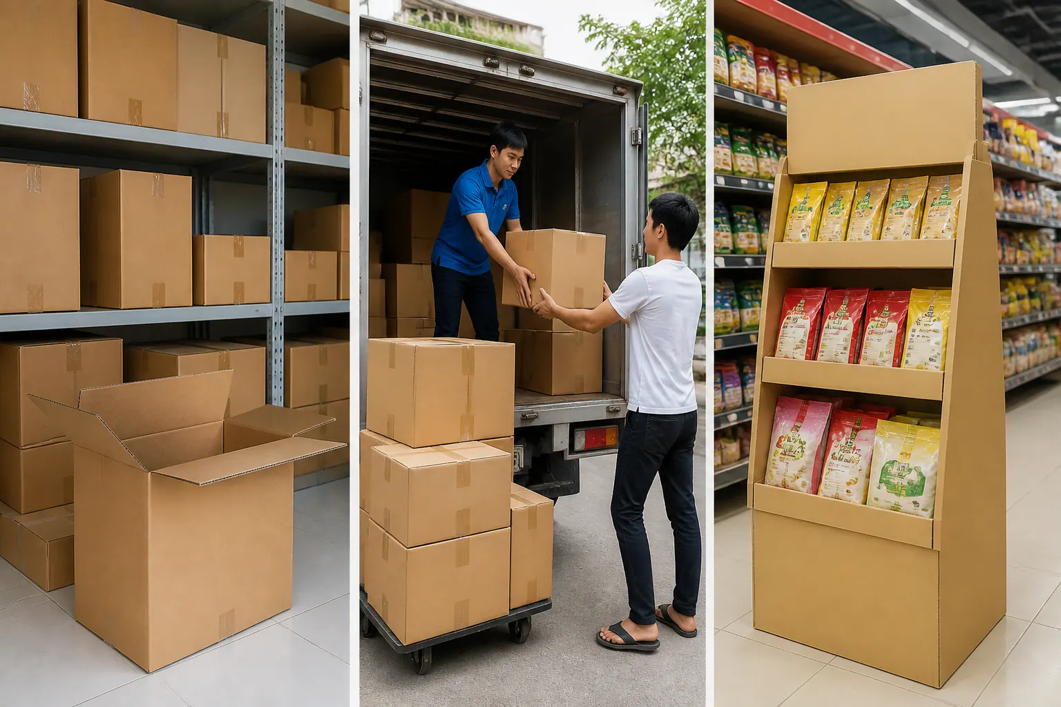 Dựa trên mục đích sử dụng (lưu trữ, vận chuyển, trưng bày) - bao bì carton là gì