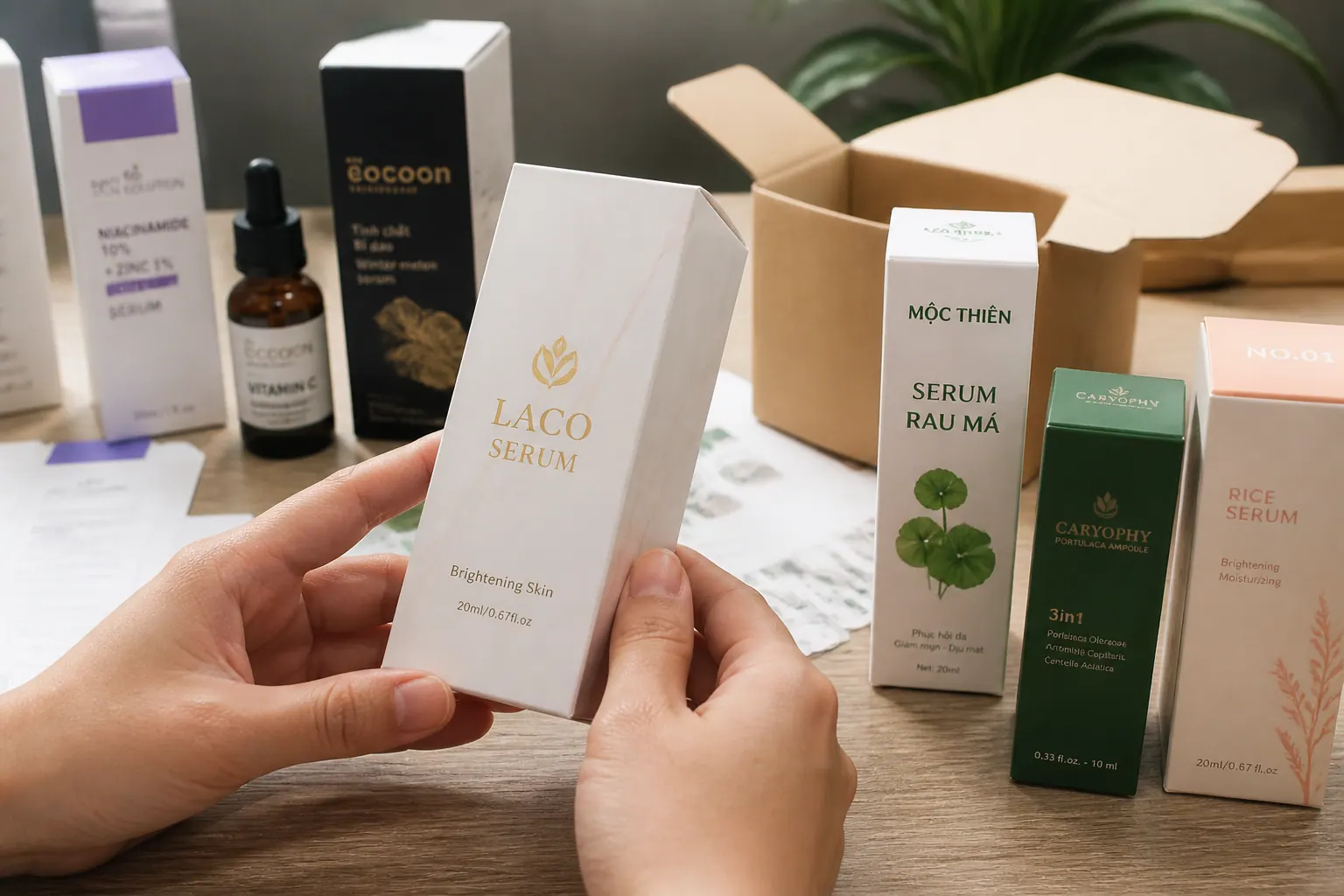 Giấy mỹ thuật, giấy Couche - hộp đựng serum