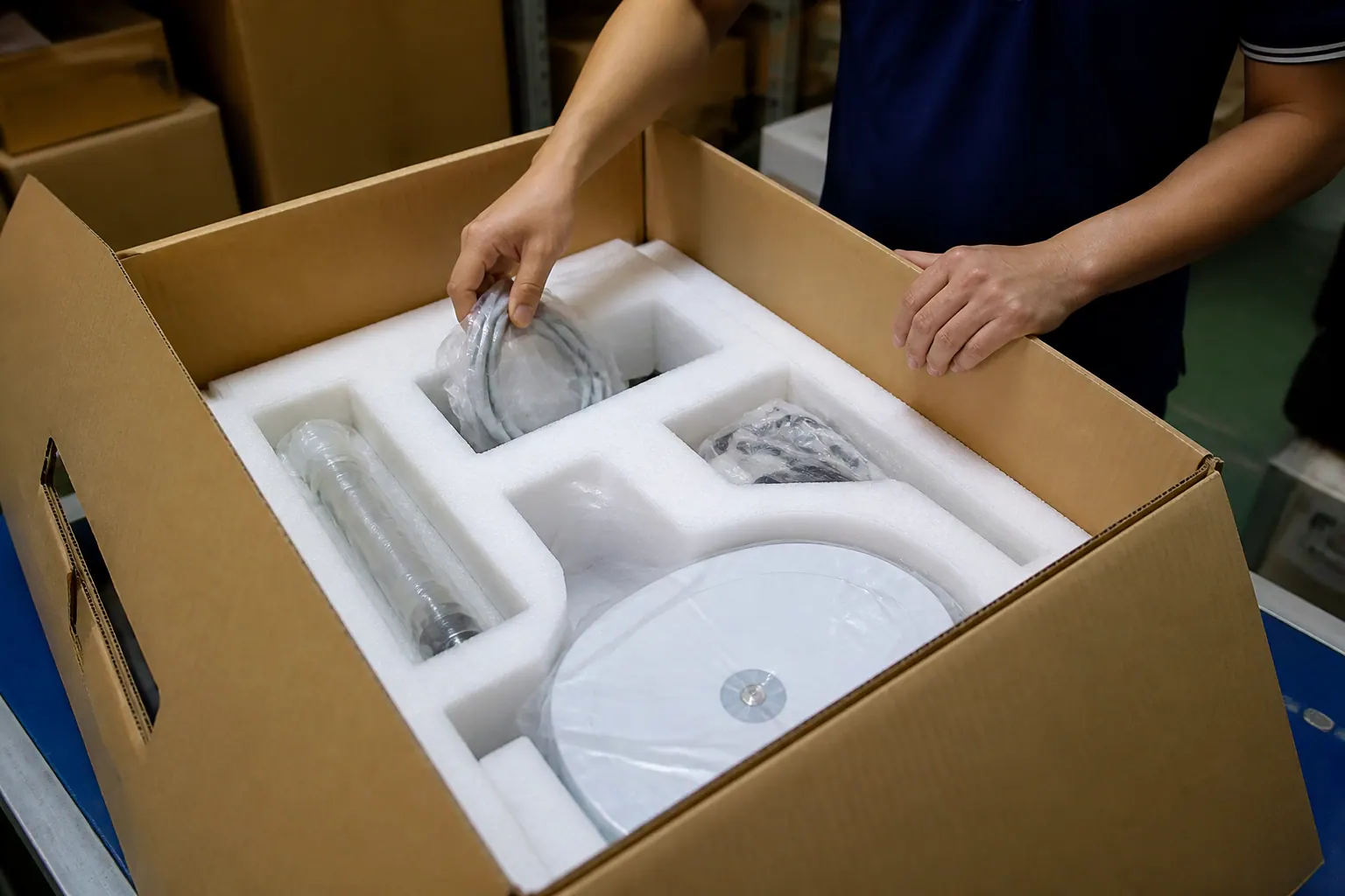 Hộp carton có mút xốp chèn, ngăn chia - bao bì carton thiết bị y tế