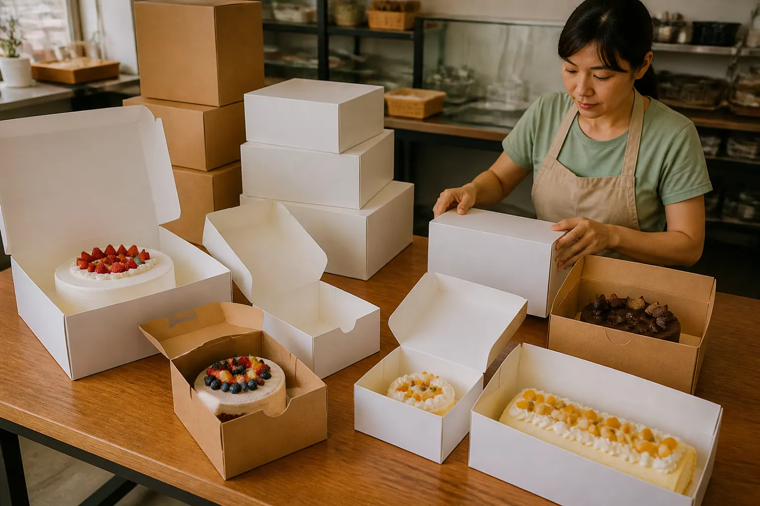 Hướng dẫn chọn kích thước hộp carton đựng bánh theo từng loh<a >hộp cartole=”Hướng dẫn chọn kích thước hộp carton đựng bánh theo từng loại bánh” loading=”lazy”></figure>
<p>Kích thước hộp carton đựng bánh đóng vai trò then chốt trong việc bảo vệ bánh và tối ưu chi phí. Một chiếc hộp quá rộng sẽ khiến bánh xê dịch, dễ vỡ; hộp quá chật sẽ gây khó khăn khi đặt bánh và làm hỏng lớp trang trí. Dưới đây là hướng dẫn chi tiết giúp bạn chọn kích thước phù hợp cho từng loại bánh phổ biến.</p>
<p>Đối với bánh kem, bạn cần đo đường kính và chiều cao của bánh sau khi đã trang trí hoàn chỉnh. Hộp nên có kích thước lớn hơn bánh khoảng 2-3 cm mỗi chiều để có không gian cho đế giấy lót và tránh tiếp xúc trực tiếp với thành hộp. Ví dụ, bánh kem tròn đường kính 20 cm, cao 10 cm thì nên chọn hộp có kích thước 22x22x12 cm. Đối với bánh vuông, bạn cũnp dụng nguyên tắc tương tự.</p>
<p>Với bánh quy, bánh cookies, bạn có thể chọn hộp có kích thước vừa khít với bánh để tránh xê dịch. Nếu bánh có hình dạng không đều, bạn nên chọn hộp có ngăn chia hoặc lót giấy gợn sóng để cố định. Kích thước phổ biến cho bánh quy là 15x15x5 cm hoặc 20x15x5 cm tùy theo số lượng bánh trong mỗi hộp. Bạn cũng cần lưu ý đến chiều cao của bánh để chọn hộp không quá thấp.</p>
<p>Đối với bánh trung thu, hộp thường có hình vuông hoặc chữ nhật, kích thước phổ biến là 20x20x7 cm cho bánh 150g, hoặc 25x25x8 cm cho bánh 250g. Bạn nên đặt bánh vào hộp thử trước khi đặt in số lượng lớn để đảm bảo vừa vặn. Ngoài ra, hãy dự phòng thêm một chút kích thước để có thể thêm lớp lót hoặc tờ rơi quảng cáo bên trong.</p>
<h2><span id=