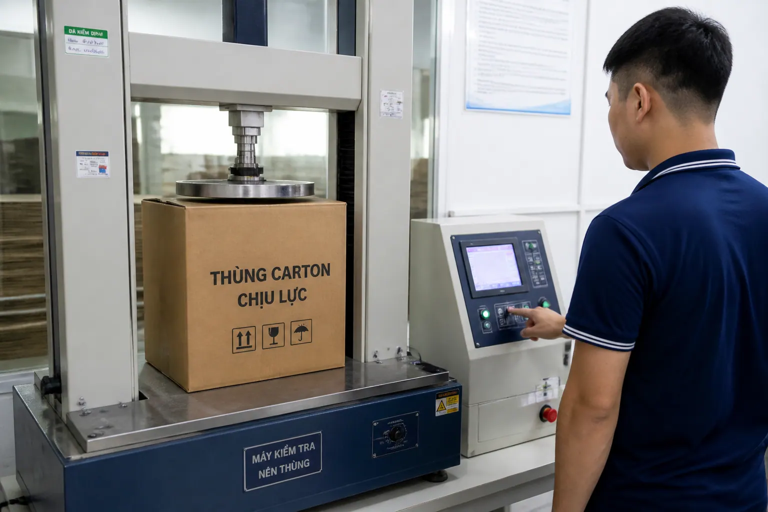 Kiểm tra bằng thiết bị chuyên dụng - bao bì carton chịu lực