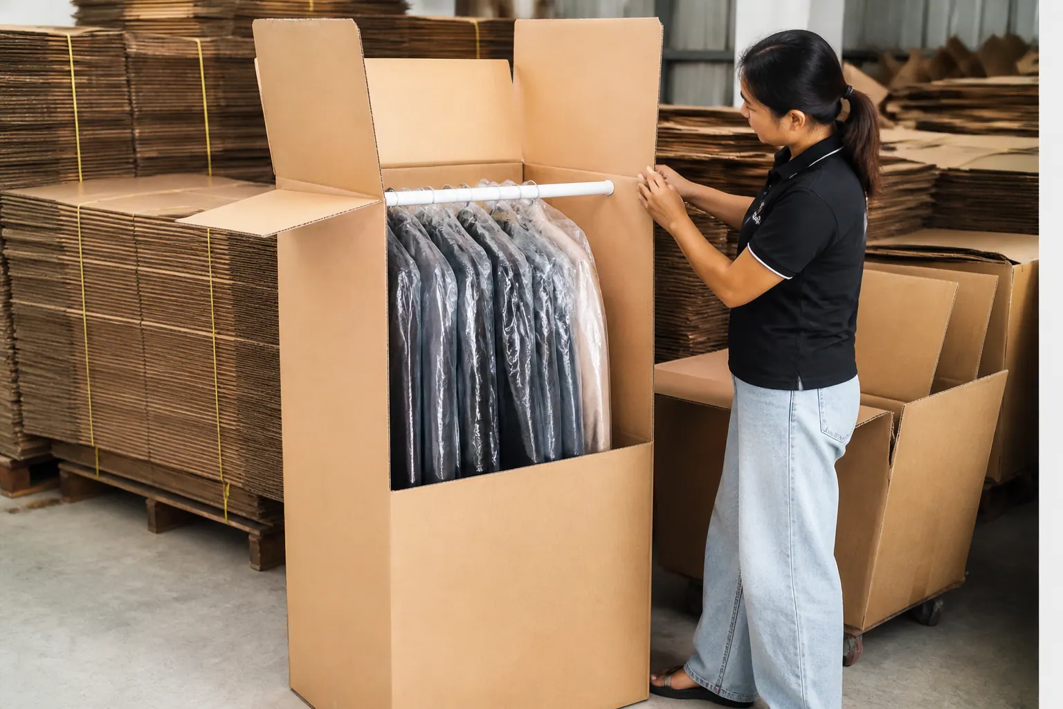 Lợi Ích Khi Sử Dụng Thùng Carton Quần Áo Treo