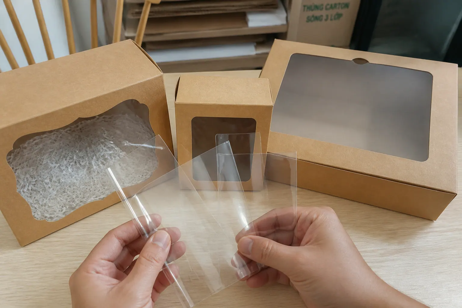Màng Nhựa Trong Suốt – PVC, PET, PP - hộp carton có cửa sổ