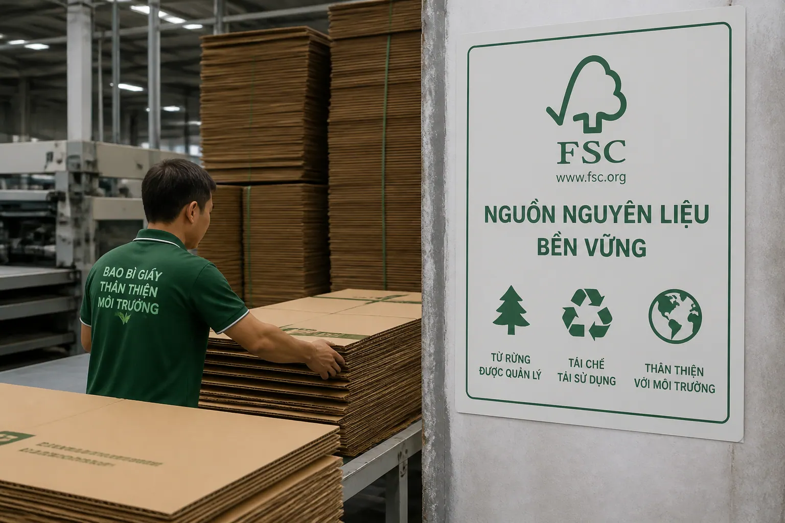Nguồn nguyên liệu và chứng nhận bền vững - bao bì carton thân thiện môi trường
