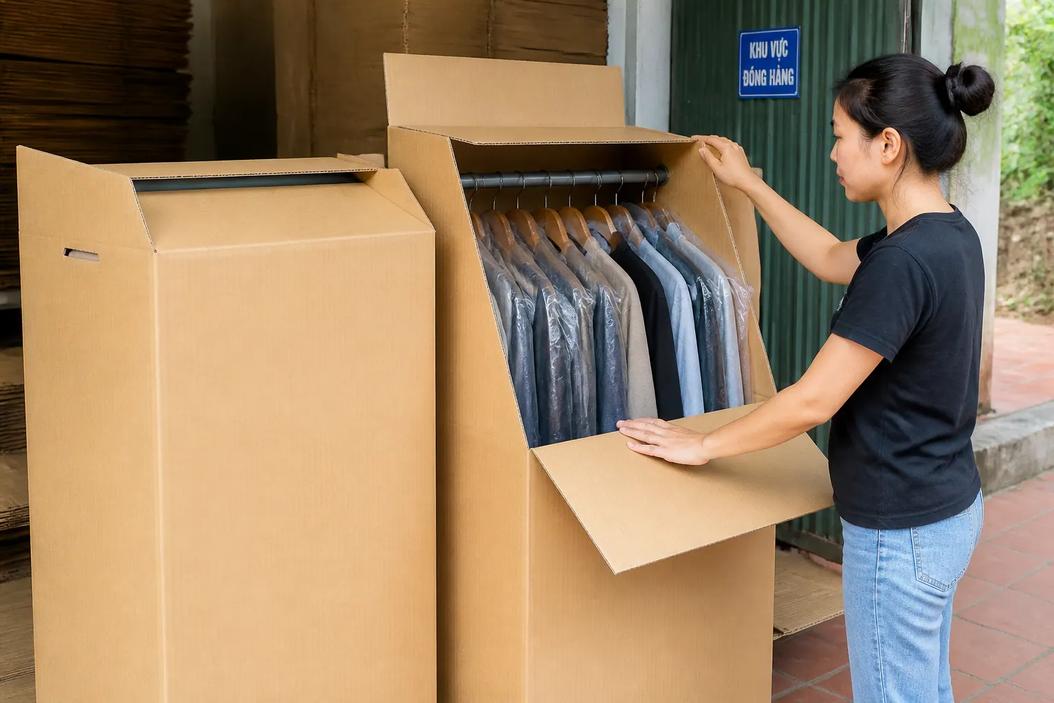 Những lưu ý khi sử dụng thùng carton quần áo treo