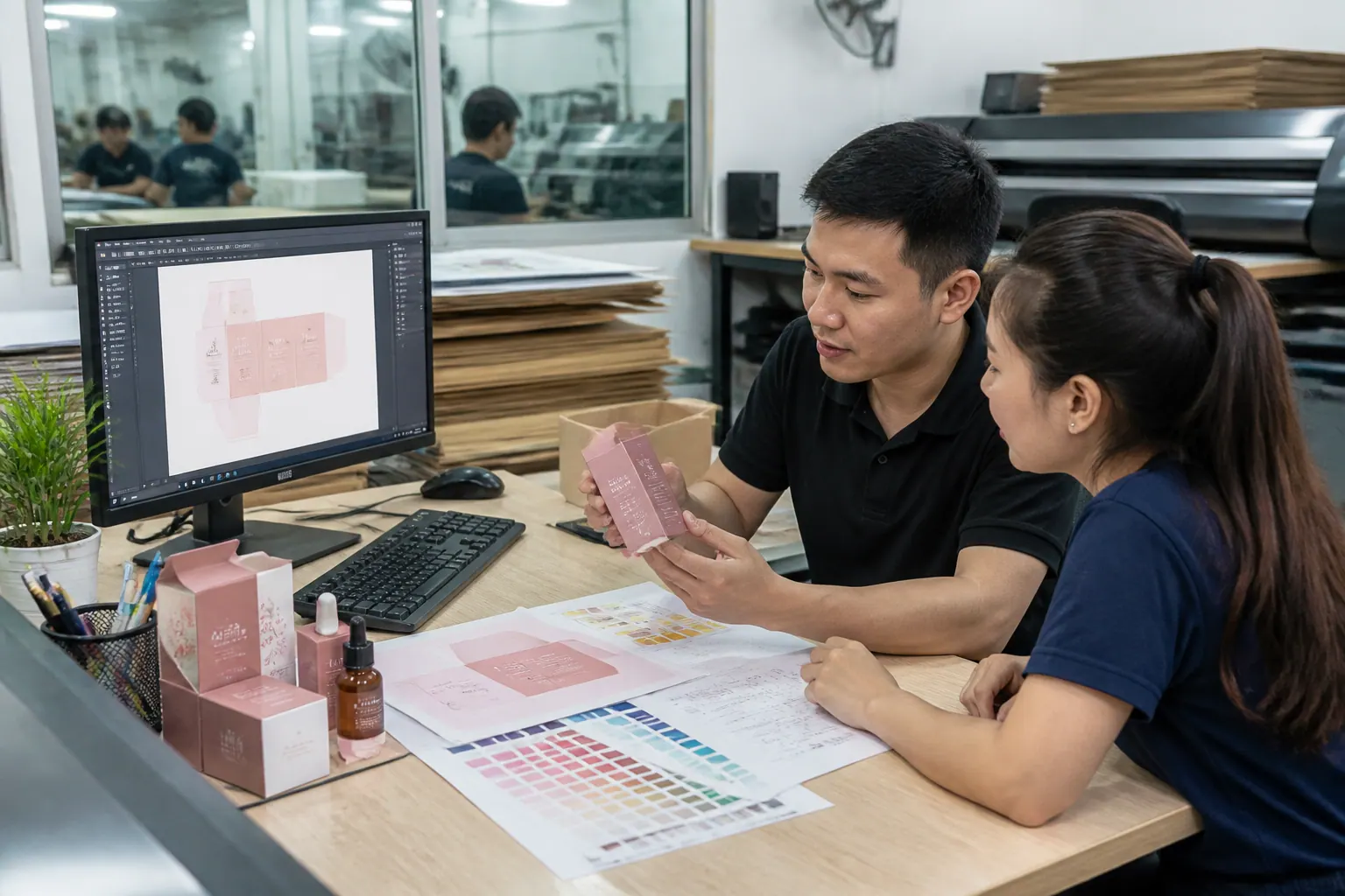 Quy trình đặt in hộp carton đựng mỹ phẩm tại xưởng