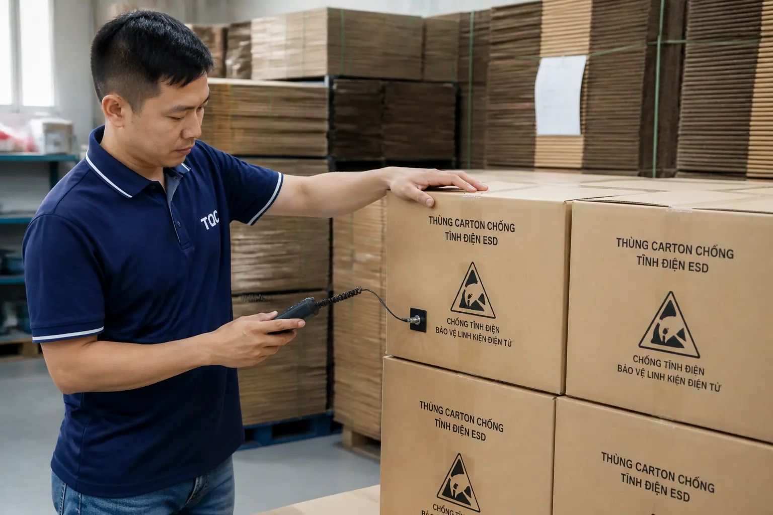 Quy trình kiểm tra chất lượng thùng carton ESD khi nhập hàng - thùng carton chống tĩnh điện ESD