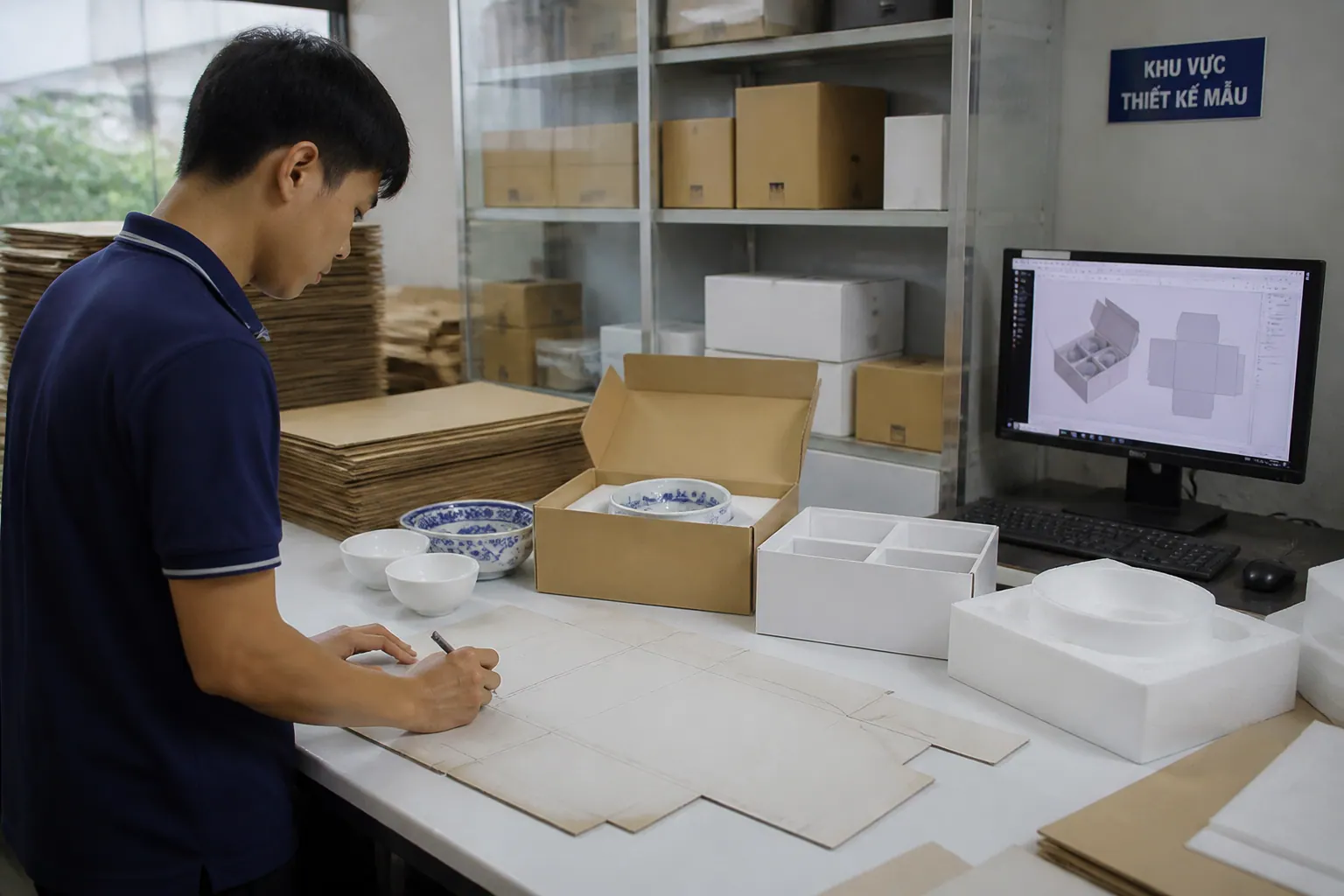 Thiết kế và sản xuất thử - bao bì carton gốm sứ