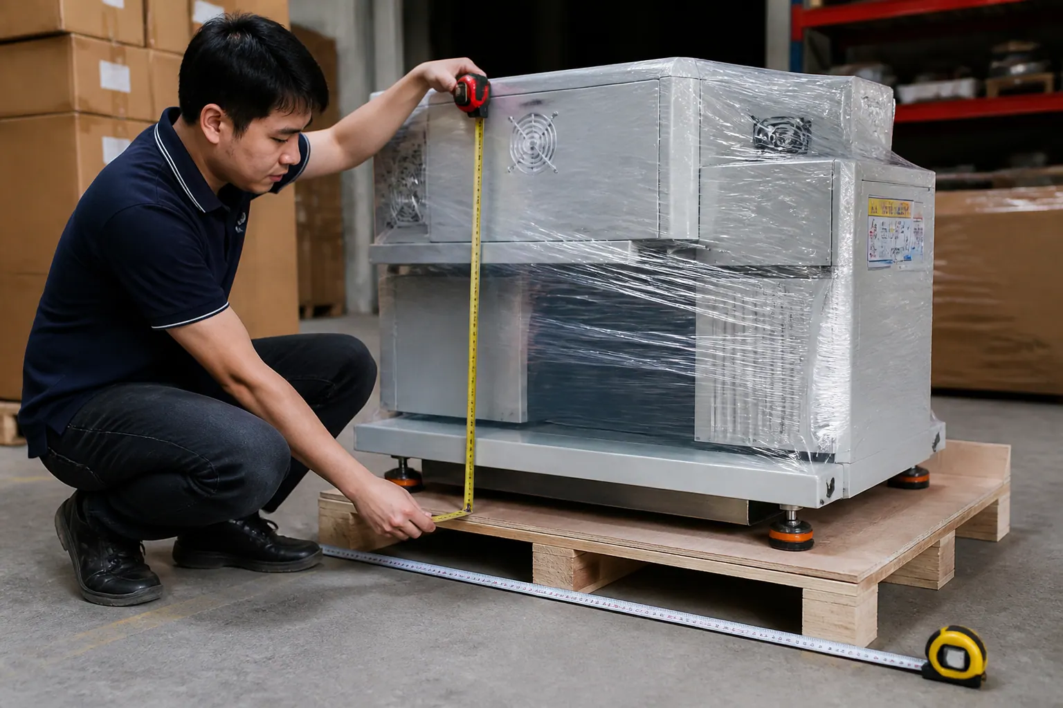 Xác định trọng lượng và kích thước máy - bao bì carton máy móc